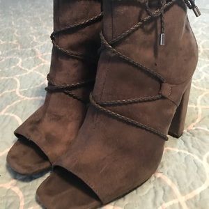 Grey peep toe booties